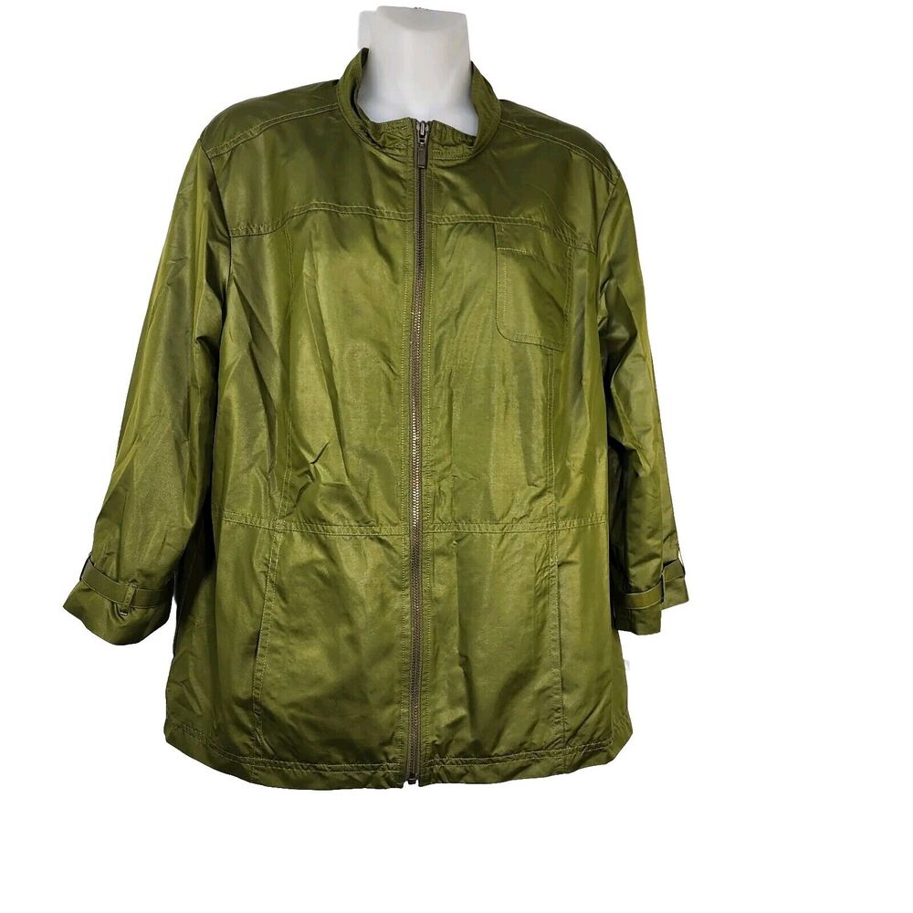 Zenergy By Chicos Womens Jacket Size 2 Large Olive Green Zip Front Pockets Lined